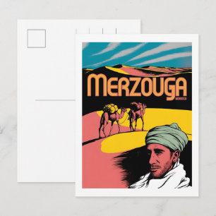 Cartão Postal Passeio de camelo no saara Merzouga retro marrocos
