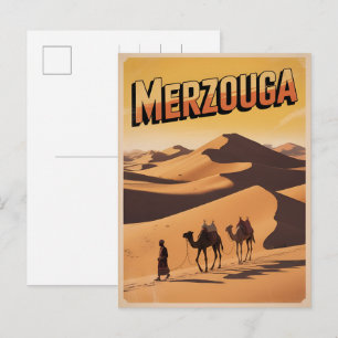 Cartão Postal Passeio de camelo no saara Merzouga retro marrocos