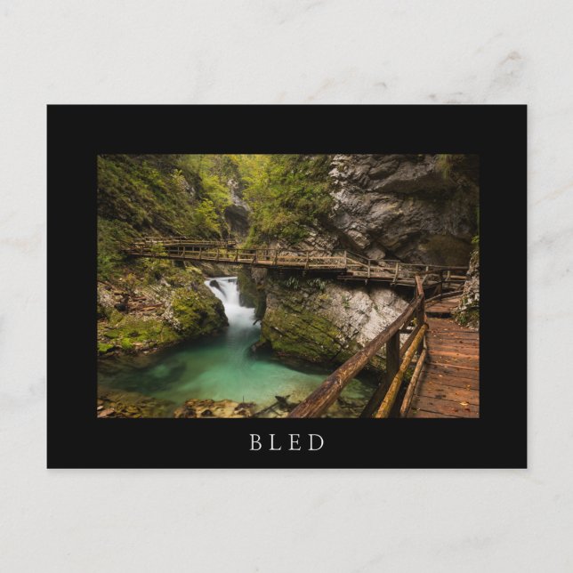 Cartão Postal Passeio de madeira através do desfiladeiro Vintgar (Frente)