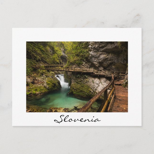 Cartão Postal Passeio de madeira através do desfiladeiro Vintgar (Frente)