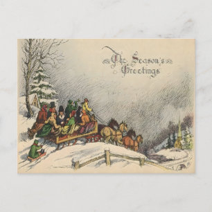 Cartão Postal Passeio de Trenó de Natal Vintage