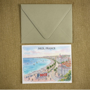 Cartão Postal Passeio dos Ingleses França Arte em Aquarela
