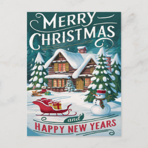 Cartão Postal Passeio Mágico do Trenó do Papai Noel Sobre Casa F