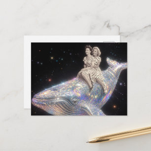 Cartão Postal Passeio Surrealista de Mulher Vintage em uma Balei