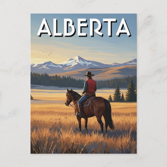 Cartão Postal Passeios a Cavalo em Alberta, Canadá (Frente)