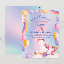 Cartão Postal Pasta de Aquarela Cuta Unicorns Rainbow Aniversári