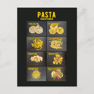 Cartão Postal Pasta Variationen Italienisches Restaurant Zutaten