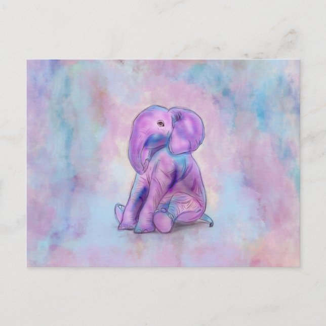Cartão Postal Pastas de aquarela de elefante-bebê (Frente)