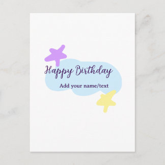 Cartão Postal Pastel blue clouds stars purple happy birthday nam