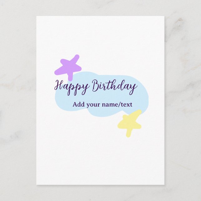 Cartão Postal Pastel blue clouds stars purple happy birthday nam (Frente)