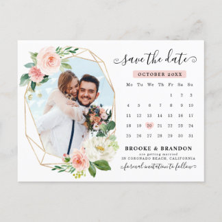 Cartão Postal Pastel Blush Pink Calendário de Fotos Salvar a Dat