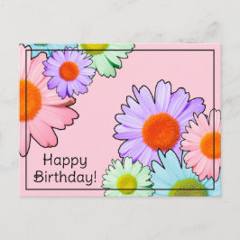Cartão Postal Pastel Daisies Feliz Aniversário