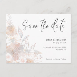 Cartão Postal Pastel Floral Blush Cinza Casamento Salvar A Data