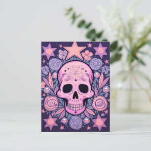 Cartão Postal Pastel Floral Skull Art
