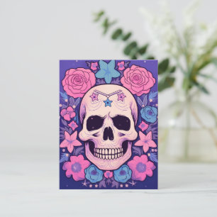 Cartão Postal Pastel Floral Skull Art