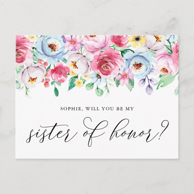 Cartão Postal Pastel Flowers Você Será Minha Carteira De Honra (Frente)