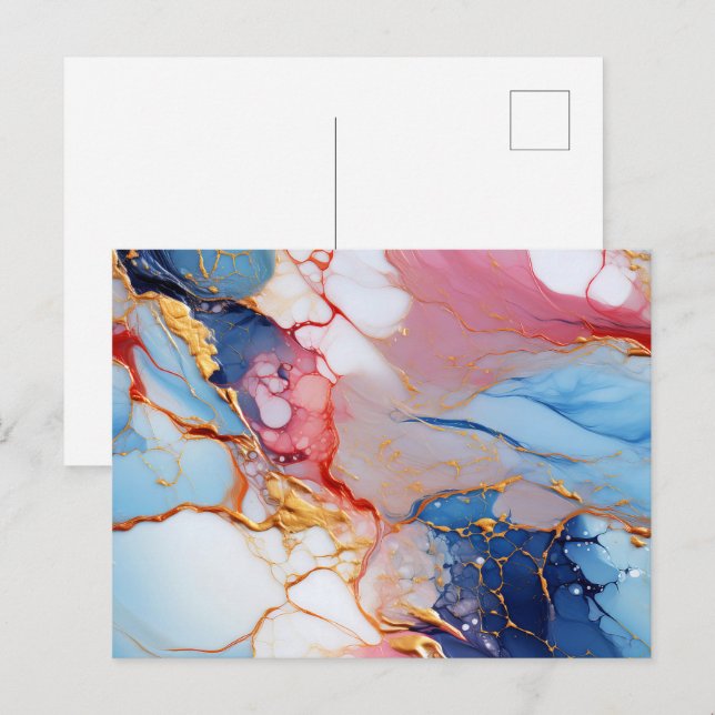 Cartão Postal Pastel Marble with Gold Elegance (Frente/Verso)