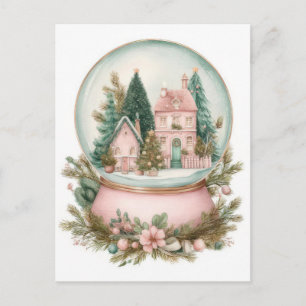 Cartão Postal Pastel Natal Festivo e Elegante Globo de Neve