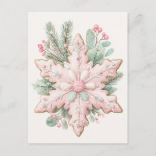 Cartão Postal Pastel Natalino Festivo e Elegante Floco de Neve