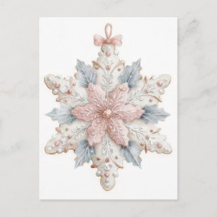 Cartão Postal Pastel Natalino Festivo e Elegante Floco de Neve