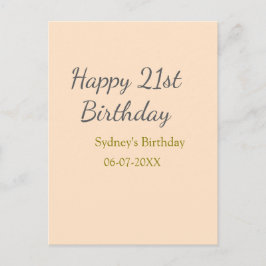 Cartão Postal Pastel orange gray happy 21st birthday name date