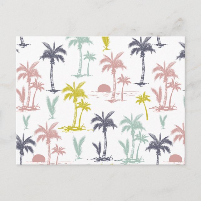 Cartão Postal Pastel Palm Tree by the Beach Pattern (Frente)