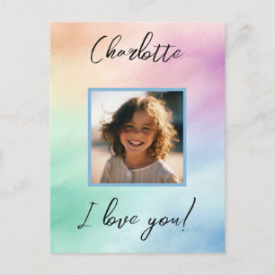 Cartão Postal Pastel Personalizado Foto "Eu Amo Você" Nome Perso