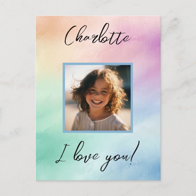 Cartão Postal Pastel Personalizado Foto "Eu Amo Você" Nome Perso (Frente)