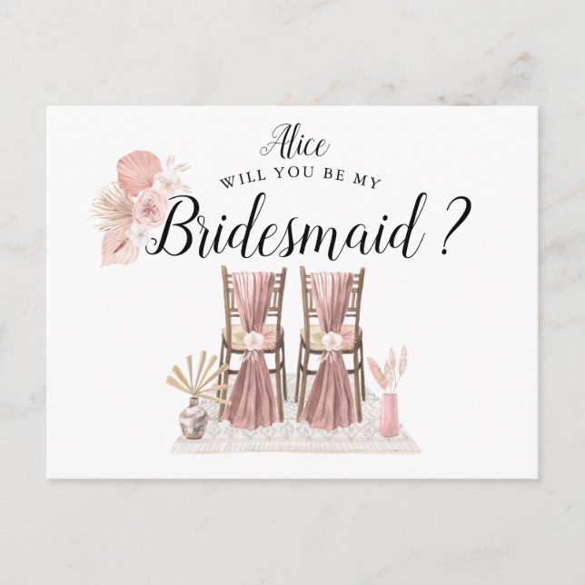 Cartão Postal Pastel Tropical Foliage Bridesmaid (Frente)