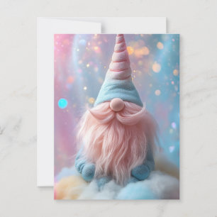 Cartão Postal Pastel Unicorn Gnomo / Gonçalo com Barba Rosa Fluf