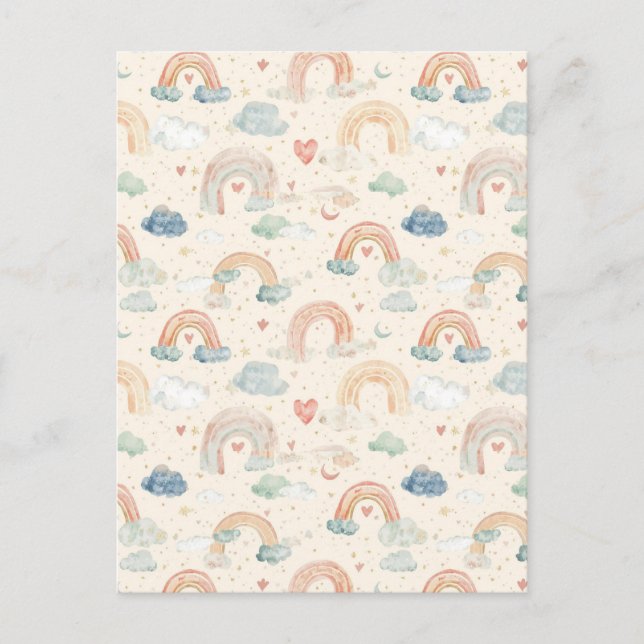 Cartão Postal Pastel Watercolor Baby Announcement Card | Rainbow (Frente)