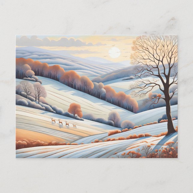 Cartão Postal Pastel Watercolor Paisagem Sunny Winter (Frente)