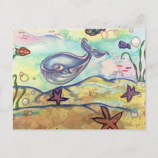 Cartão Postal Pastel Watercolor Whale