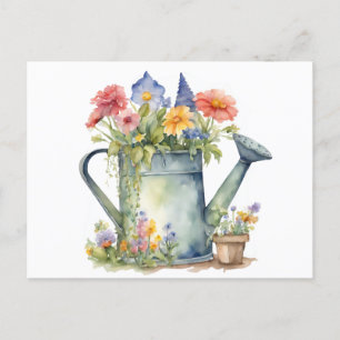 Cartão Postal Pastel Watering Can with Garden Flowcolor