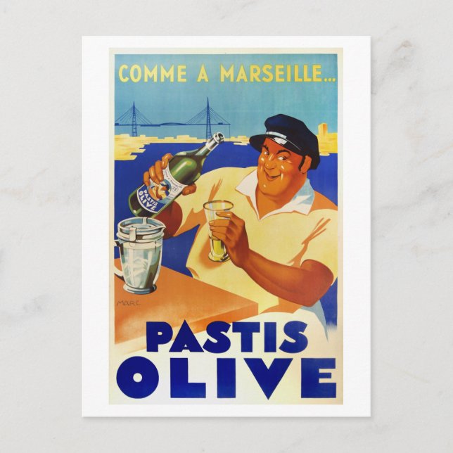 Cartão Postal Pastis Olive - Vintage Poster (Frente)
