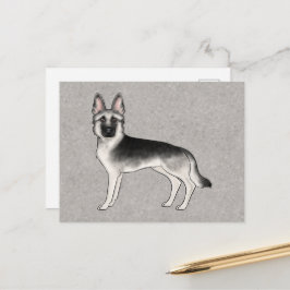 Cartão Postal Pastor Alemão Cartoon GSD Cachorro Cinza Prata Sab
