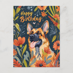 Cartão Postal Pastor Alemão Feliz Aniversário 