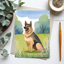 Cartão Postal Pastor Alemão | Pintura em Aquarela de Cachorro