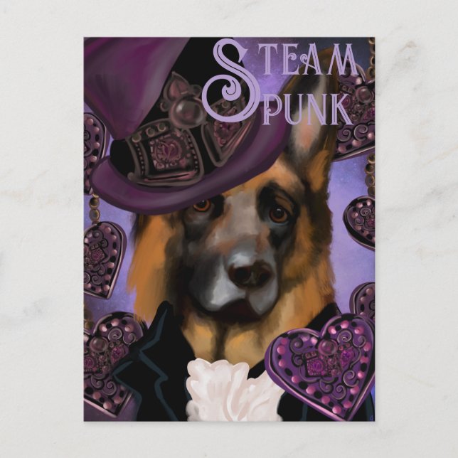 Cartão Postal Pastor Alemão Steampunk (Frente)