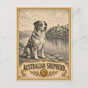 Cartão Postal Pastor Australiano, Coleção Vintage Heritage Dog