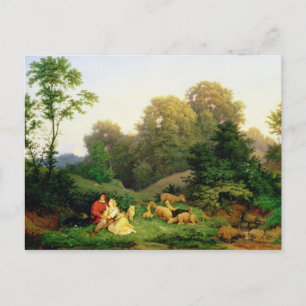 Cartão Postal Pastor e pastor numa paisagem alemã