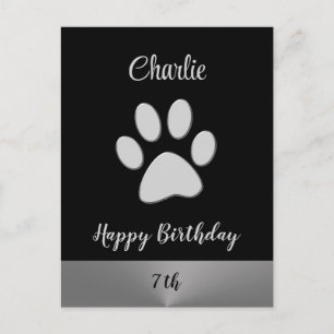 Cartão Postal Pata de Cachorro de Prata sobre fundo preto
