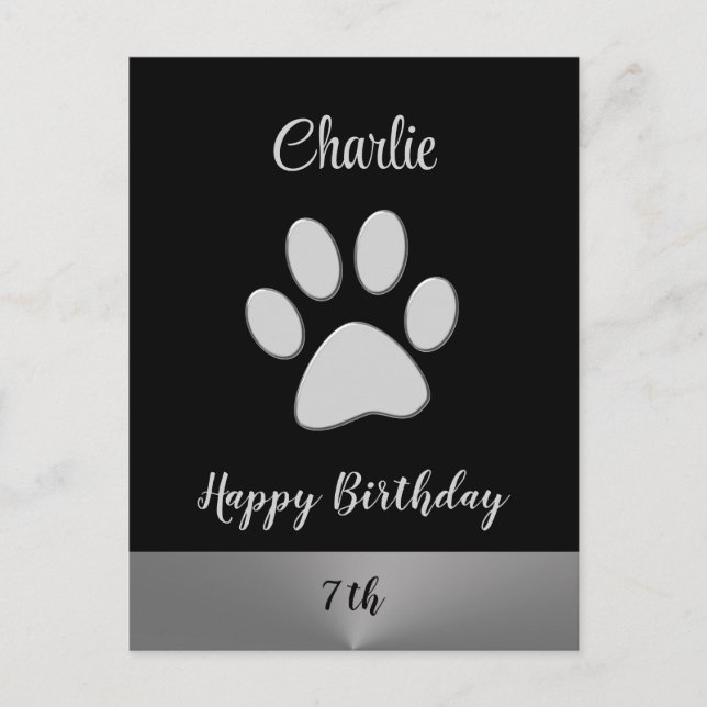 Cartão Postal Pata de Cachorro em Prata sobre fundo preto (Frente)