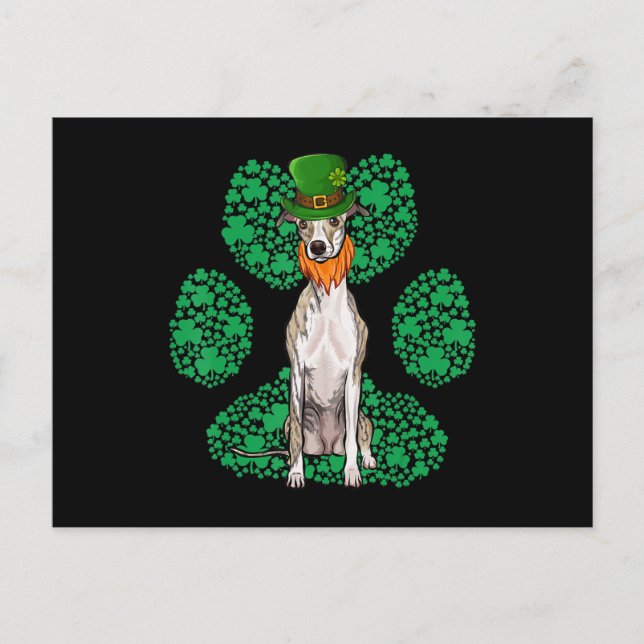 Cartão Postal Pata de Shamrock com Dia de São Patrício de Whippe (Frente)