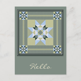 Cartão Postal Patch de estrela complexa em verde e azul