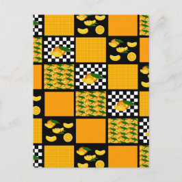 Cartão Postal Patches de tangerina e Xadrez