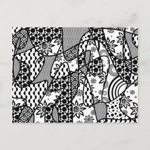 Cartão Postal Patchwork de Padrão Preto e Branco 03