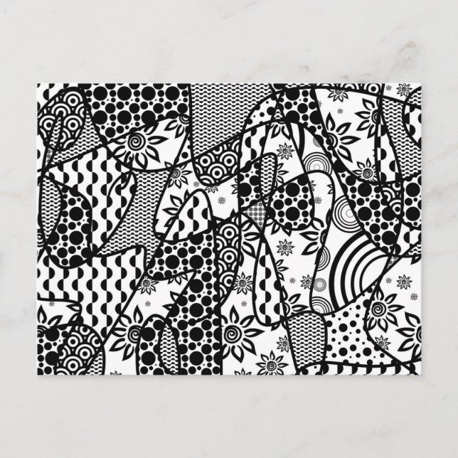 Cartão Postal Patchwork de Padrão Preto e Branco 03 (Frente)