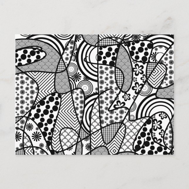 Cartão Postal Patchwork Preto e Branco de Padrões 02 (Frente)