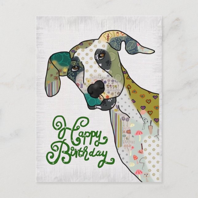 Cartão Postal Patchworkhund, Geburtstag (Frente)